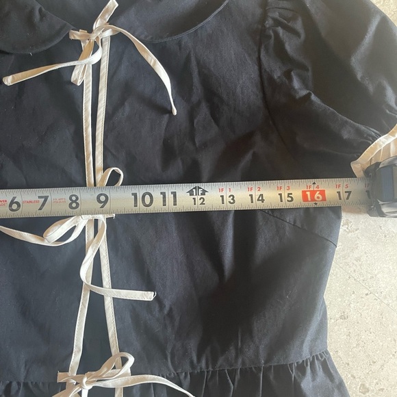 Black Puff Sleeve Blouse with Ribbon Detail - Picture 3 of 5